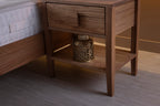 Oak Single Drawer and Shelf Nightstand with Square Handle Detail