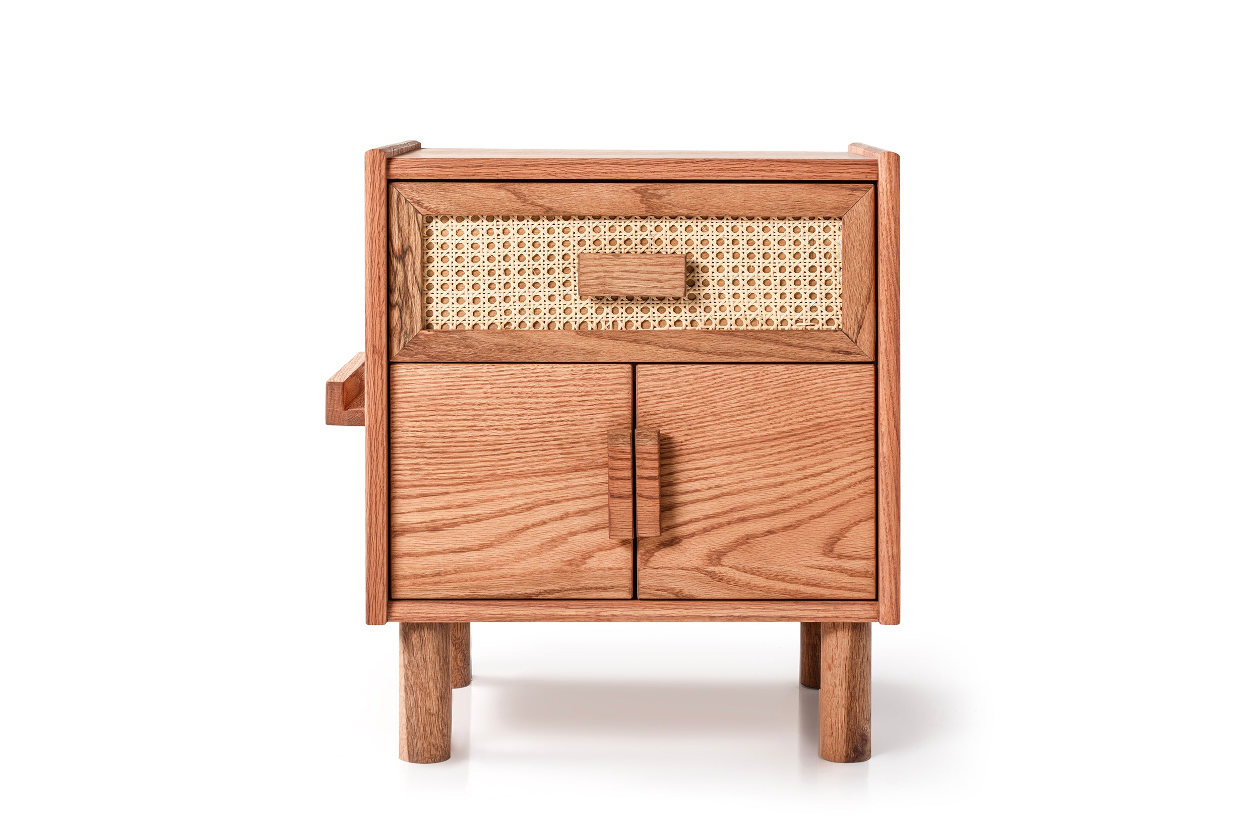 Oak Single Drawer and Cabinet Nightstand with Hazeran Cover Detail