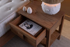 Oak Single Drawer and Shelf Nightstand with Square Handle Detail