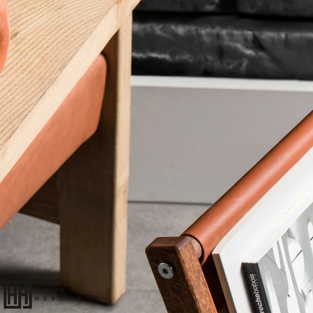 Hexo Wooden Newspaper Rack, Brown Leather