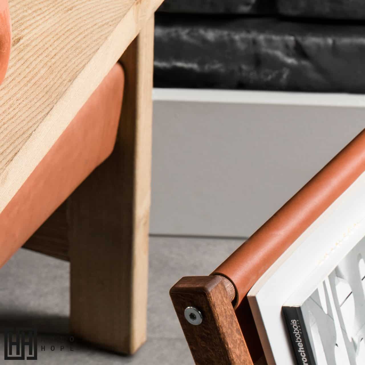 Hexo Wooden Newspaper Rack, Brown Leather