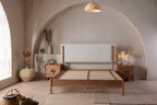 Wooden Bedstead and Fabric Headboard, Oak