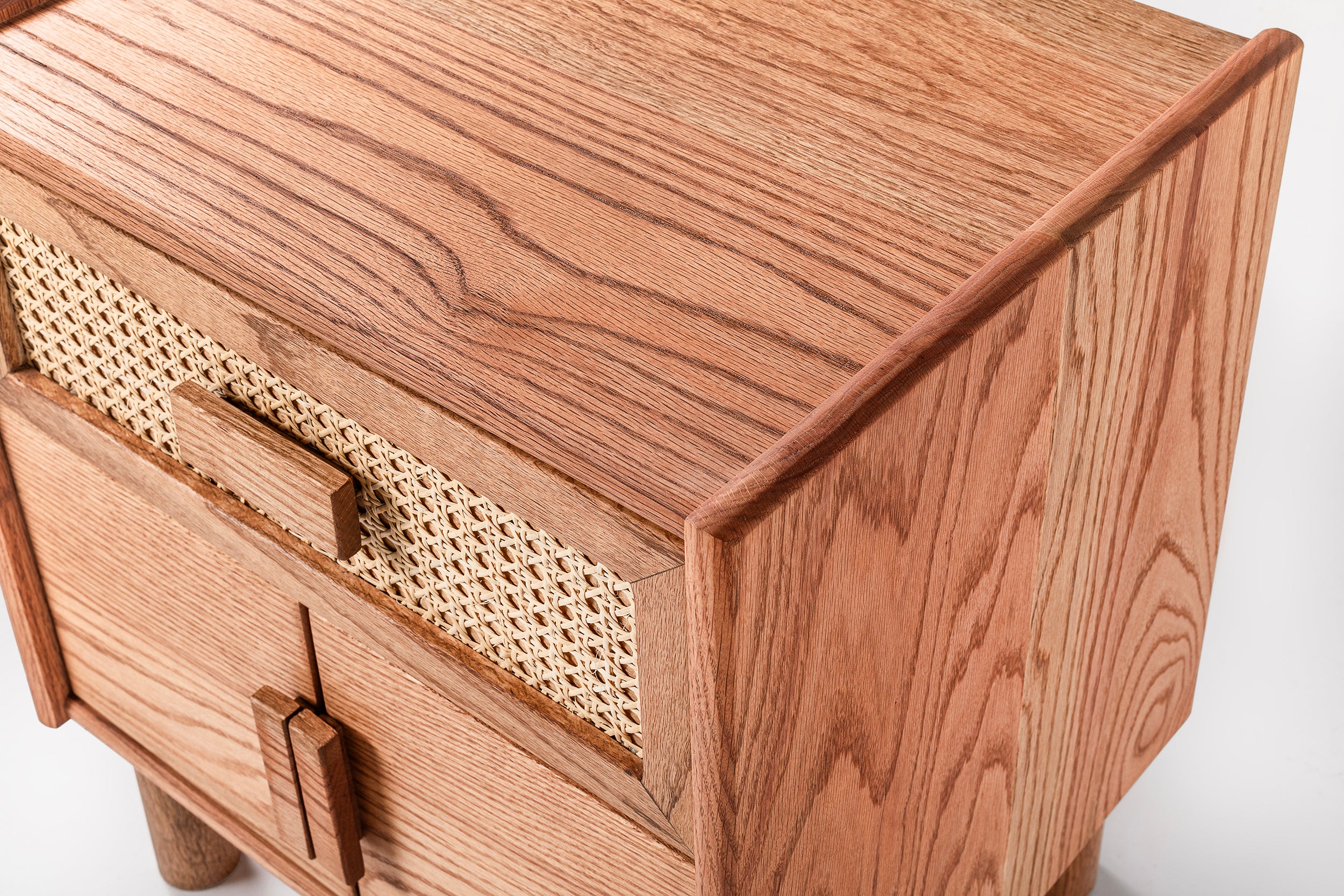 Oak Single Drawer and Cabinet Nightstand with Hazeran Cover Detail