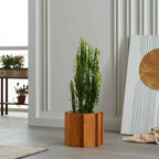 Handmade Wooden Large Octagonal Decorative Modern Quality Garden Balcony Flower Pot - Light Brown