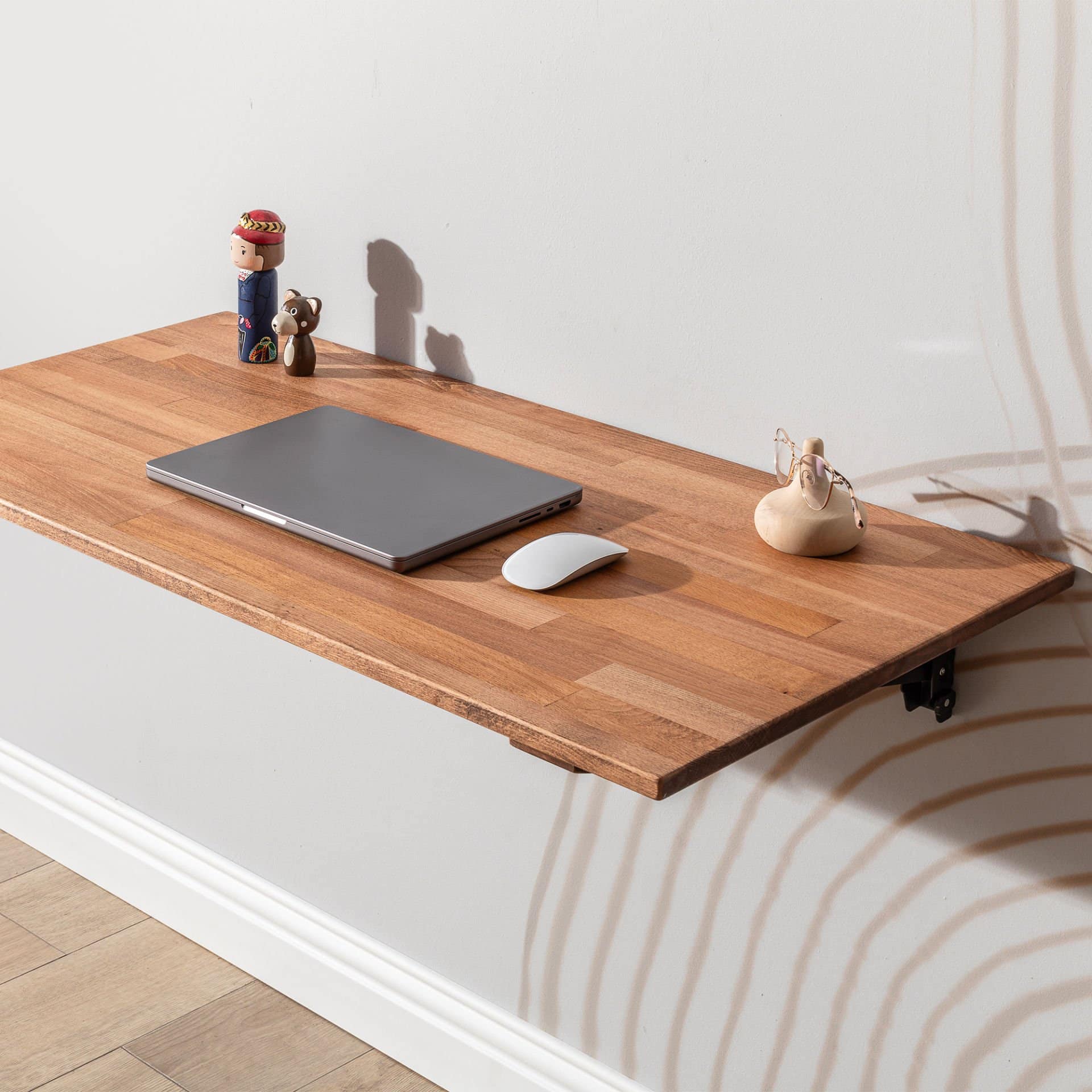Handmade Beech Wall Mounted Folding Table Kitchen Balcony Table Laptop Desk, Dark Brown