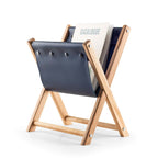 Handmade Wooden and Navy Blue Leather Magazine Holder - Stylish and Multi-Purpose Newspaper Holder