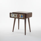 Mexican Tile Single Drawer Nightstand, Natural Beech
