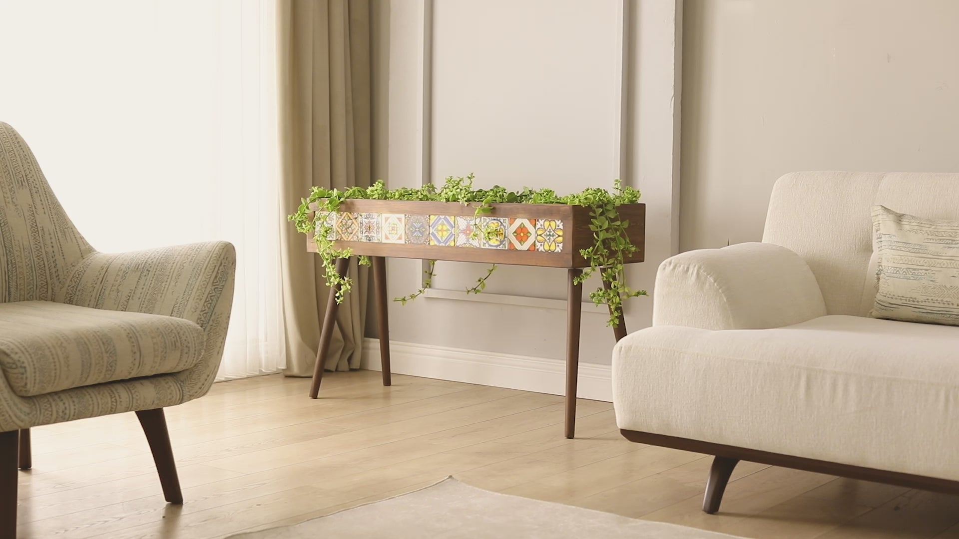 Mexican Tiled Wooden Flower Pot, 10 Tiles - Footed