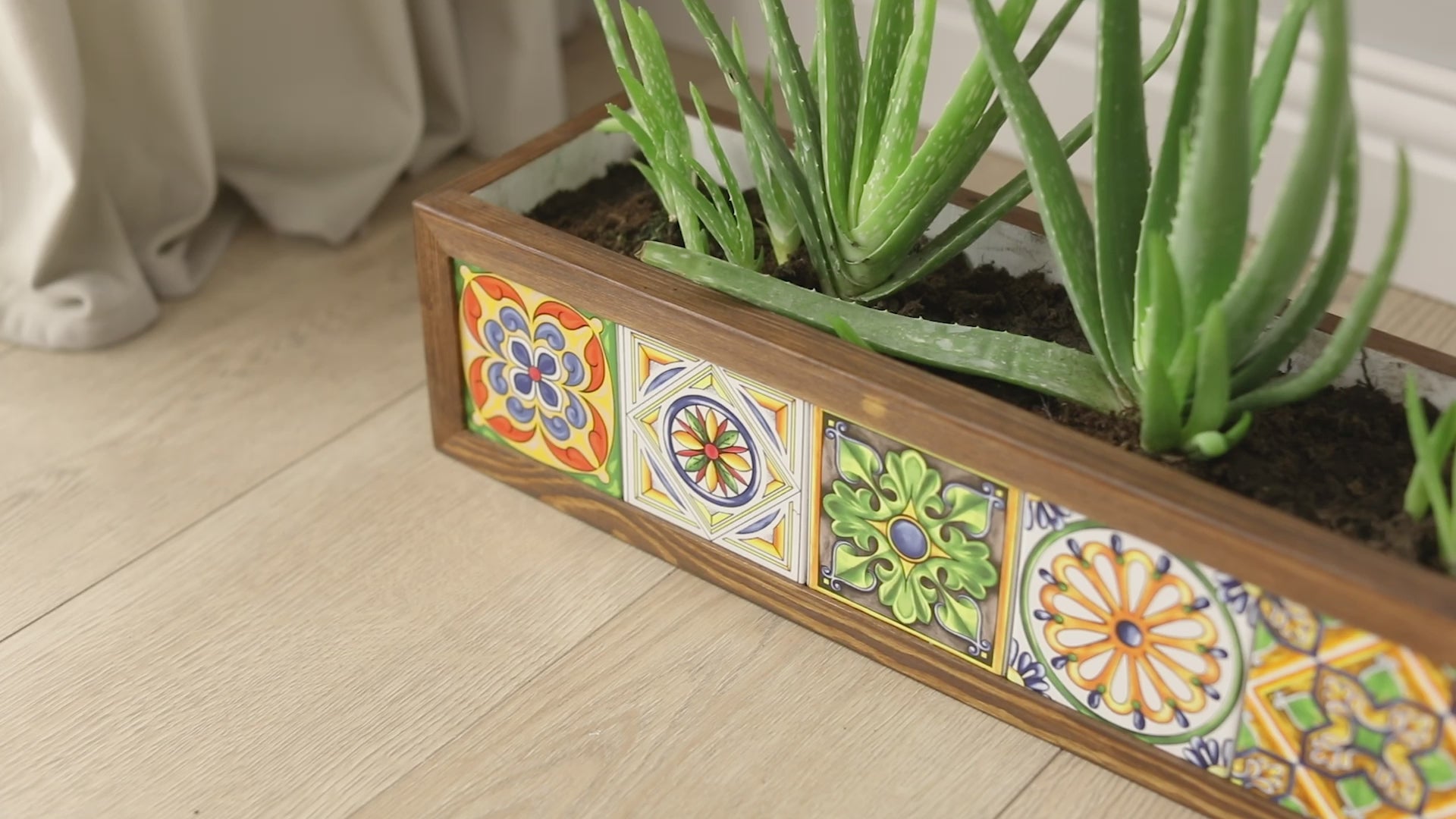 5 Handmade Mexican Tile Wooden Flower Pots