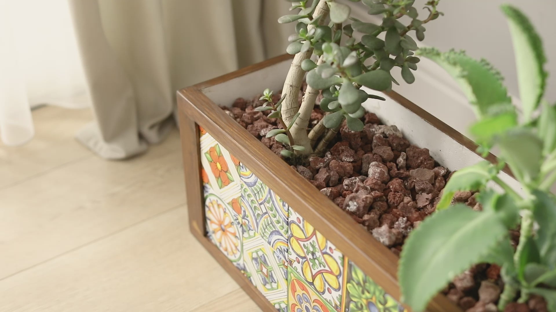 Mexican Tiled Wooden Flower Pot-6x2 Tiled