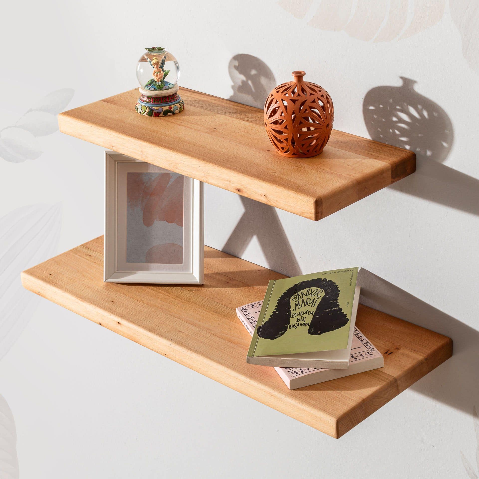 Wooden Decorative Design Wall Shelf Organizer 60x25 cm Light Brown-Large