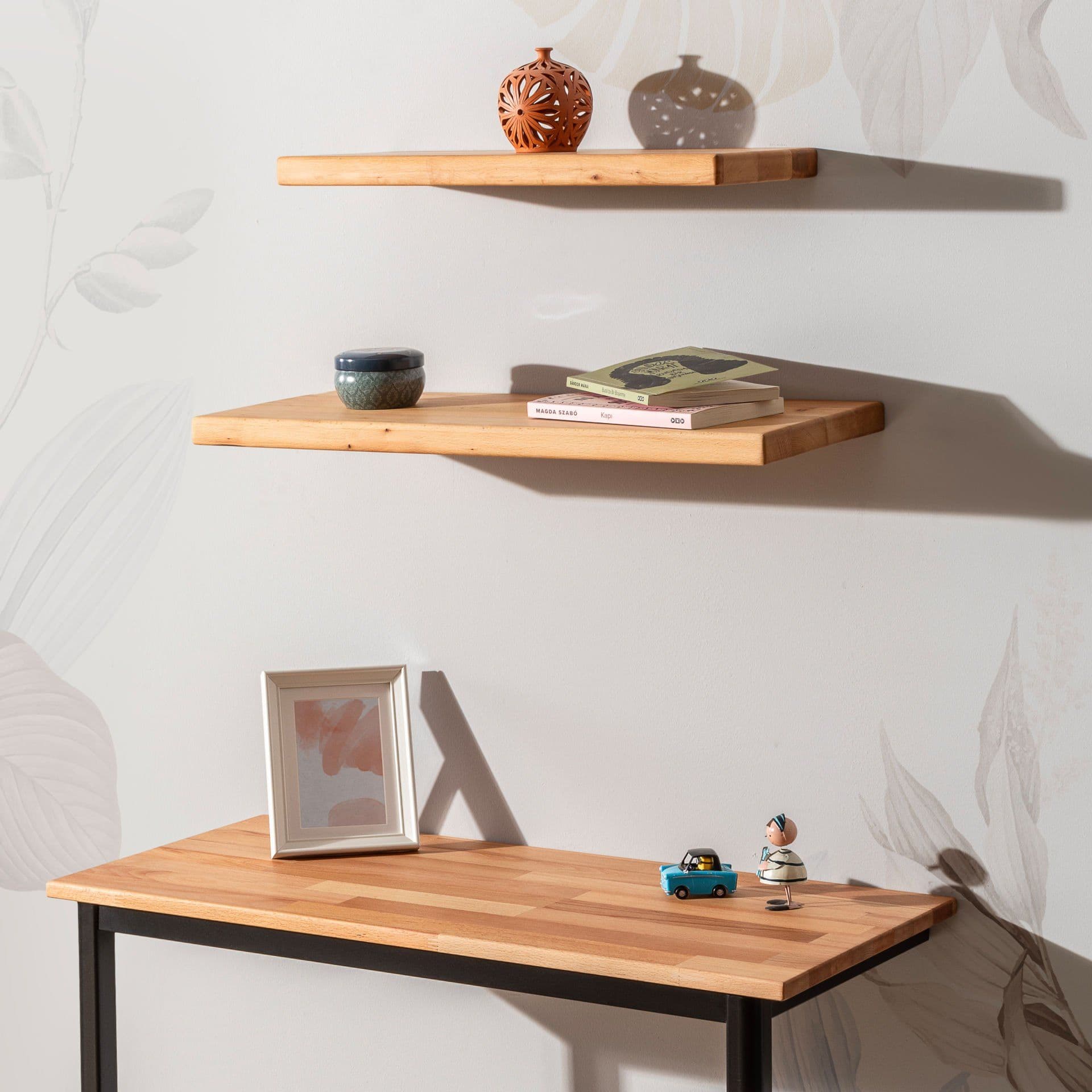 Wooden Decorative Design Wall Shelf Organizer 60x25 cm Light Brown-Large