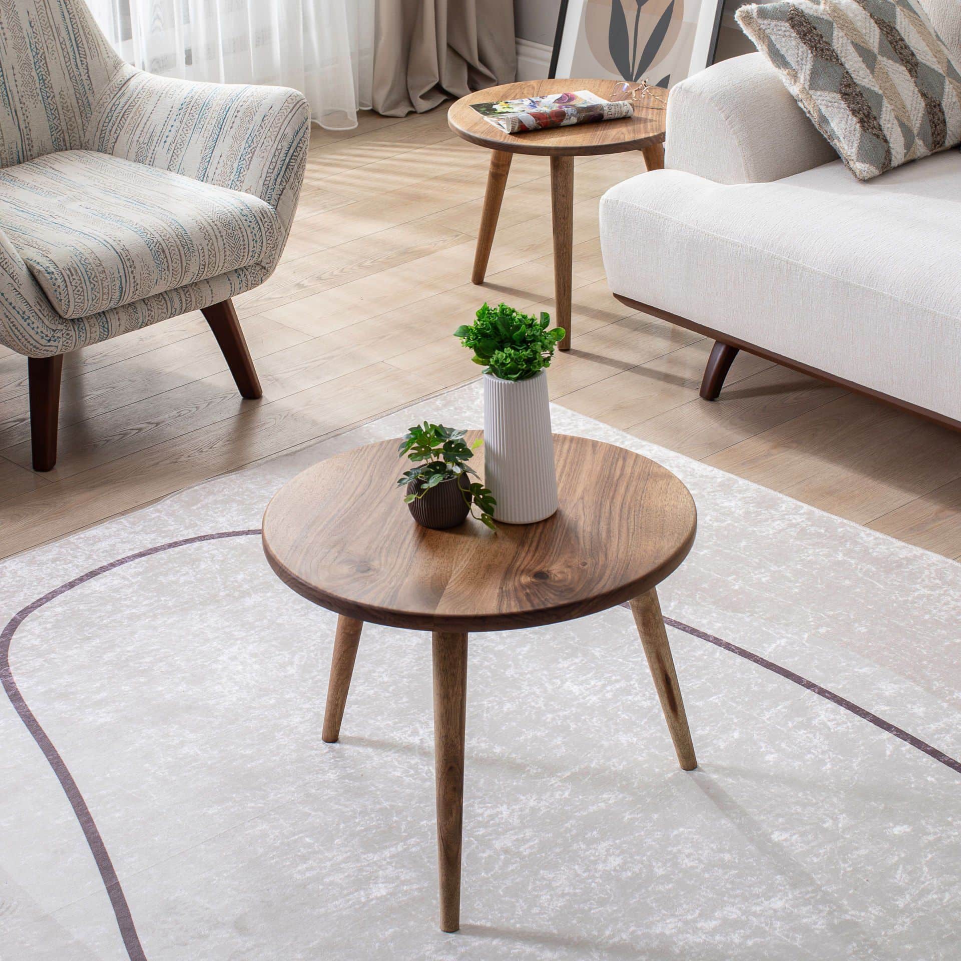 Handmade Small Walnut Nesting Center Table Decorative Round Sofa Service Tea Room Living Room Coffee Table Single - Walnut