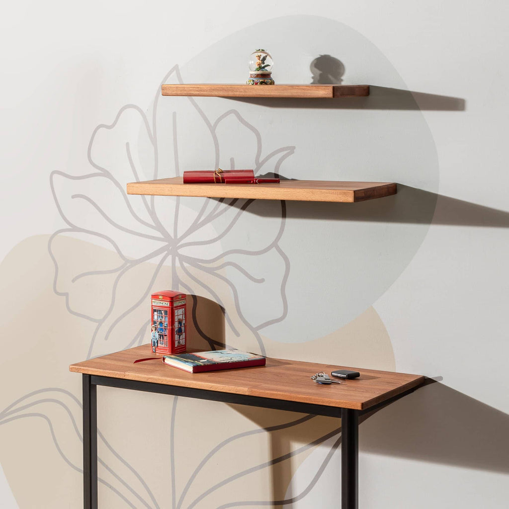 Wooden Decorative Design Wall Shelf Organizer 50x20 cm Dark Brown-Small