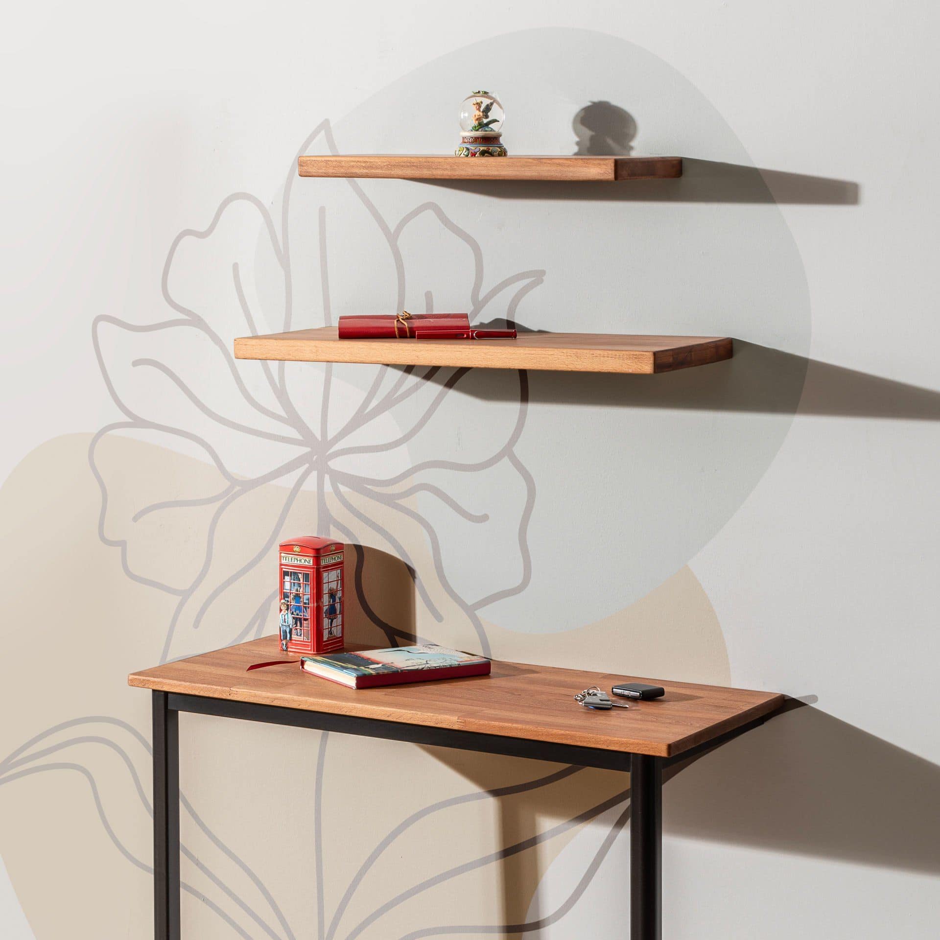 Wooden Decorative Design Wall Shelf Organizer 60x25 cm Dark Brown - Large