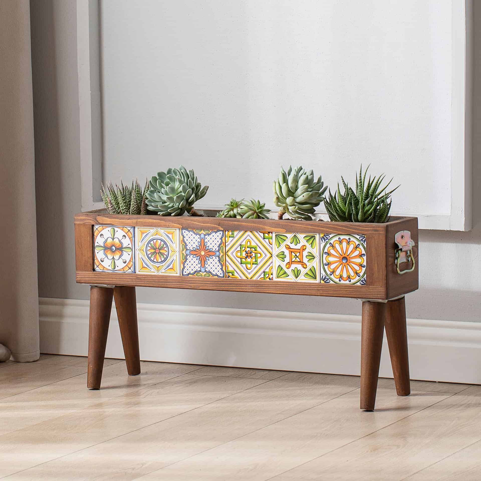 Handmade Standing 6 Tile Decorative Modern Wooden Rectangular Garden Balcony Flowerpot Planter Holder