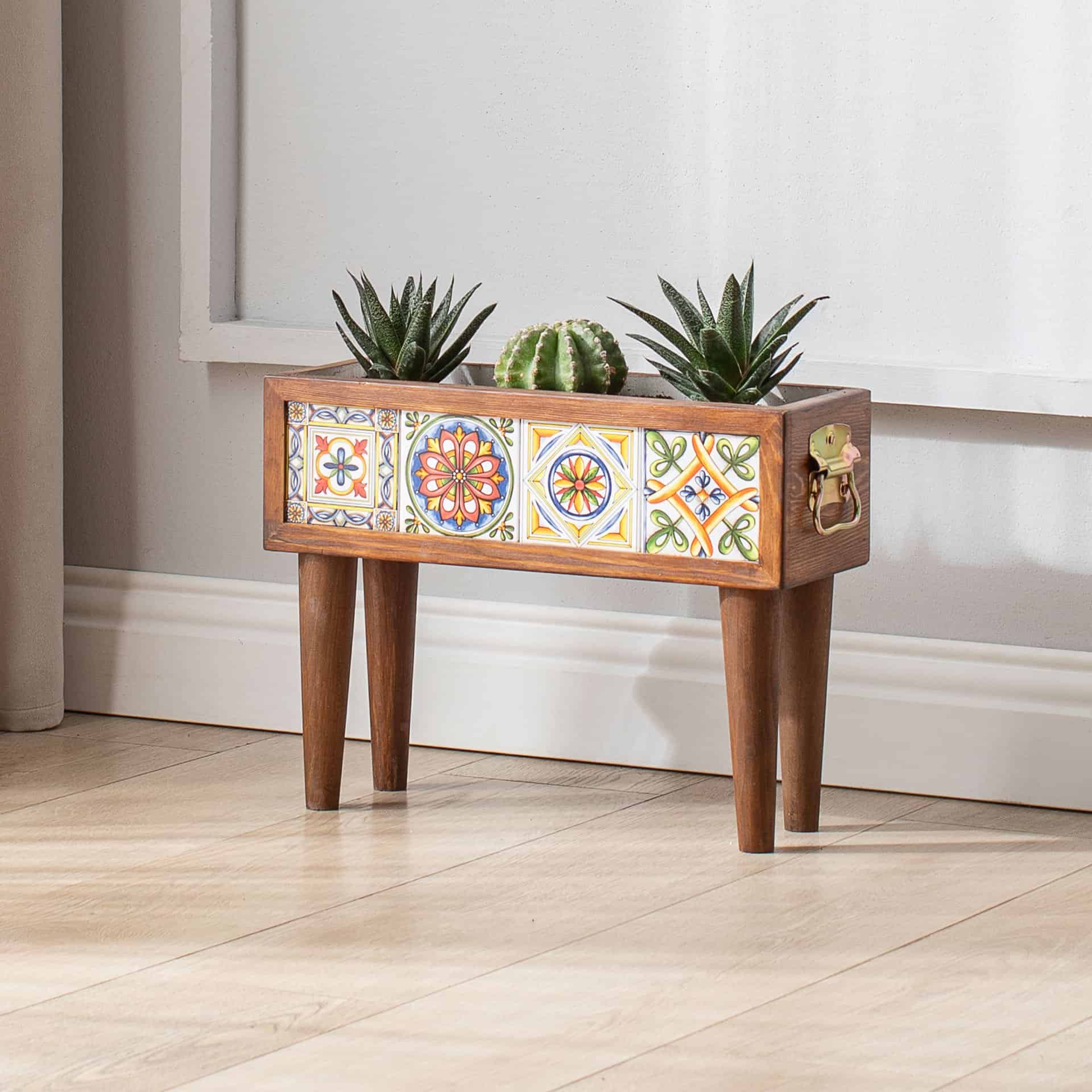 Handmade Standing 4 Tile Decorative Modern Wooden Rectangular Garden Balcony Flowerpot Planter Holder