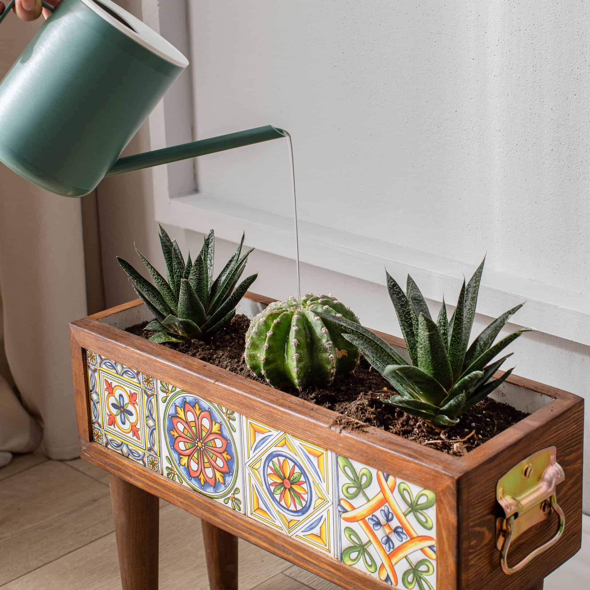 Handmade Standing 4 Tile Decorative Modern Wooden Rectangular Garden Balcony Flowerpot Planter Holder