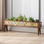 Handmade Standing 10 Tile Decorative Modern Wooden Rectangular Garden Balcony Flowerpot Planter Holder