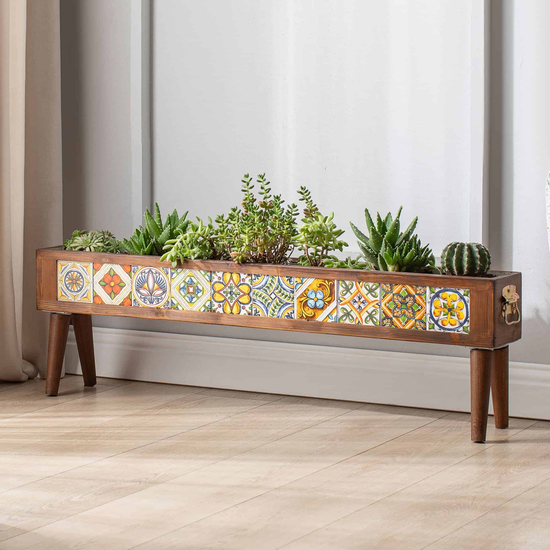 Handmade Standing 10 Tile Decorative Modern Wooden Rectangular Garden Balcony Flowerpot Planter Holder