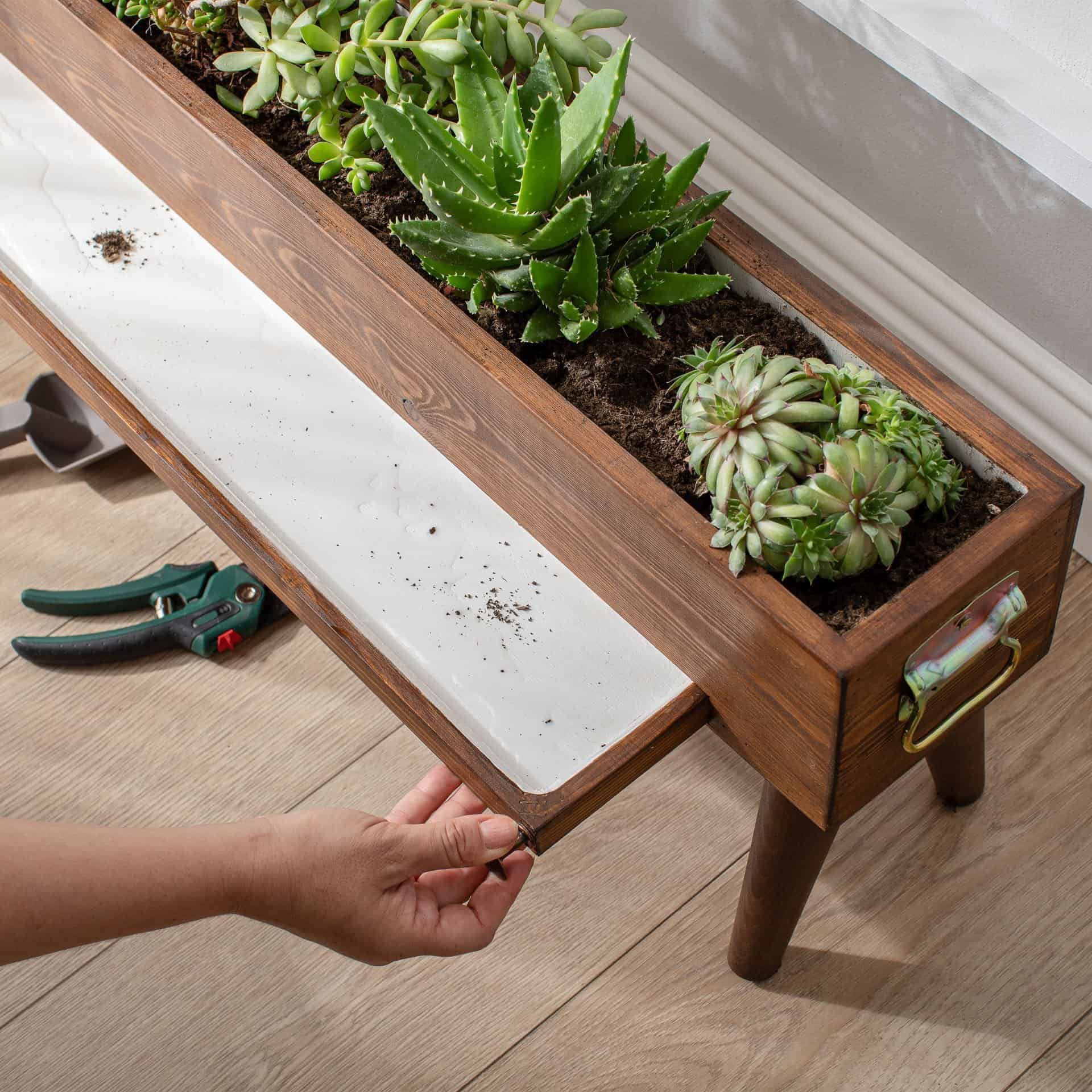 Handmade Standing 10 Tile Decorative Modern Wooden Rectangular Garden Balcony Flowerpot Planter Holder