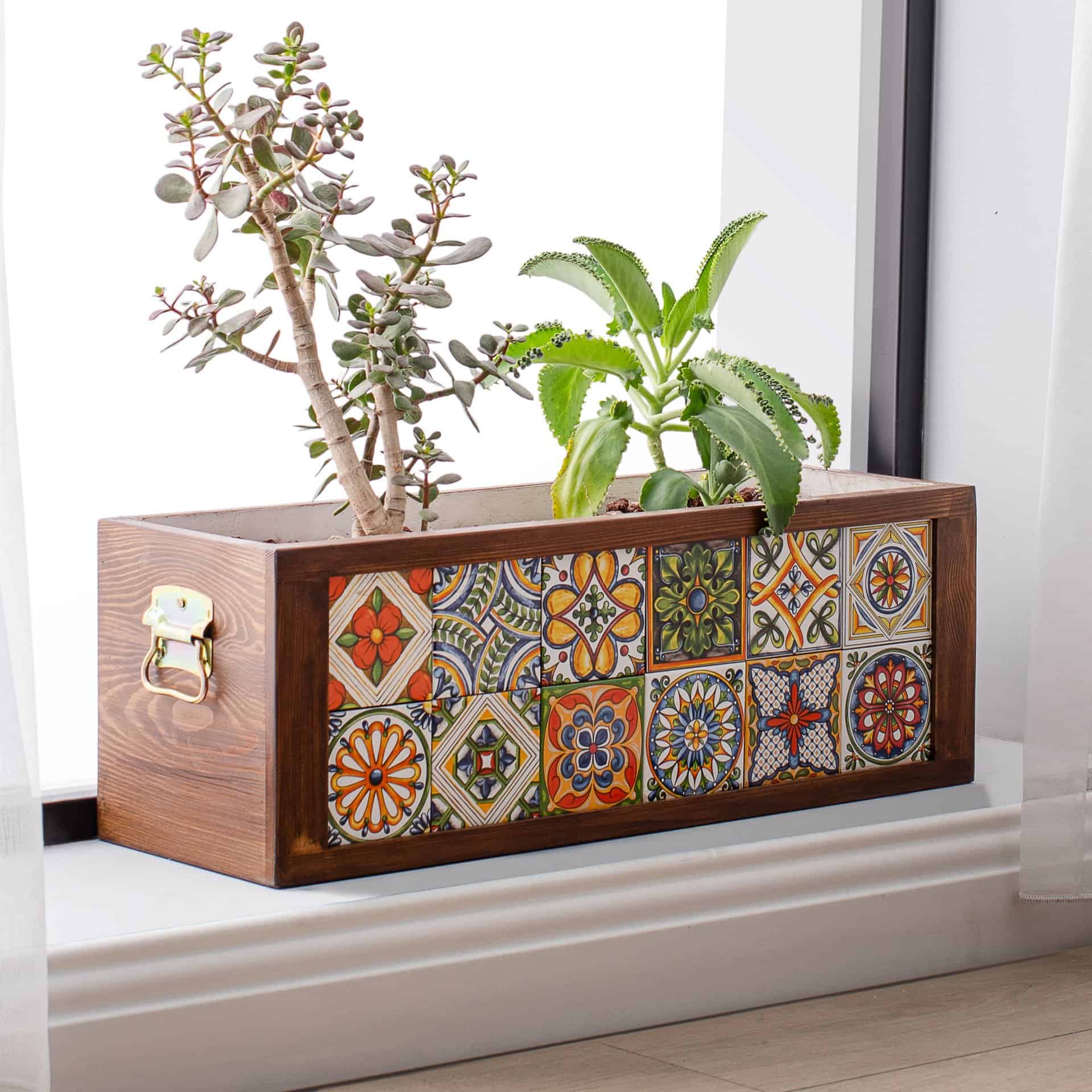 Mexican Tiled Wooden Flower Pot-6x2 Tiled