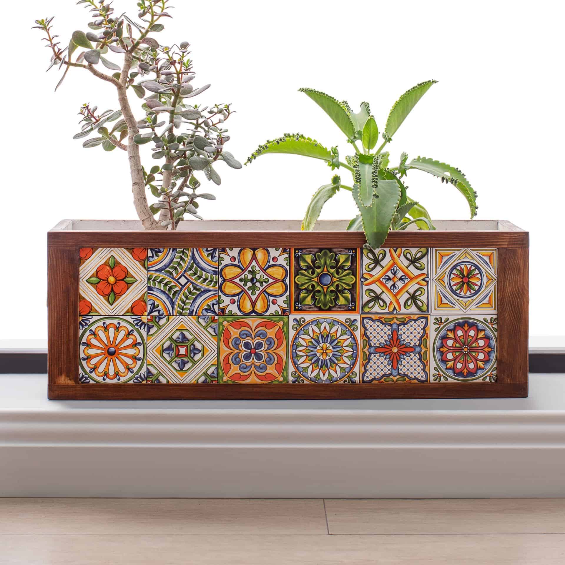 Mexican Tiled Wooden Flower Pot-6x2 Tiled