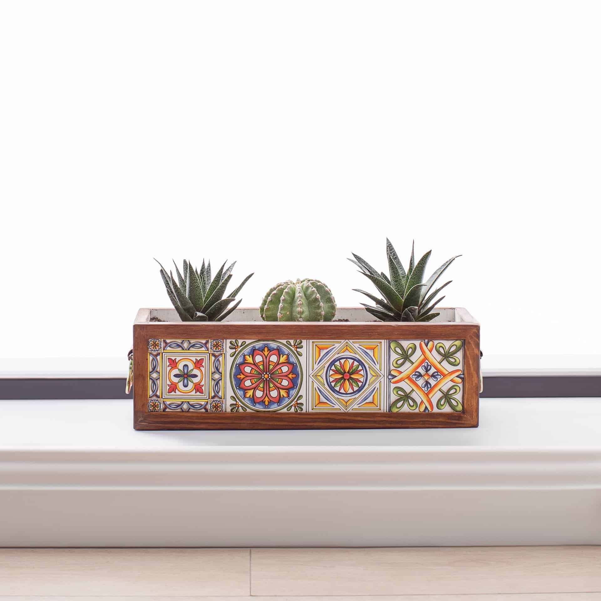 Mexican Tiled Wooden Flower Pot-4 Tiles