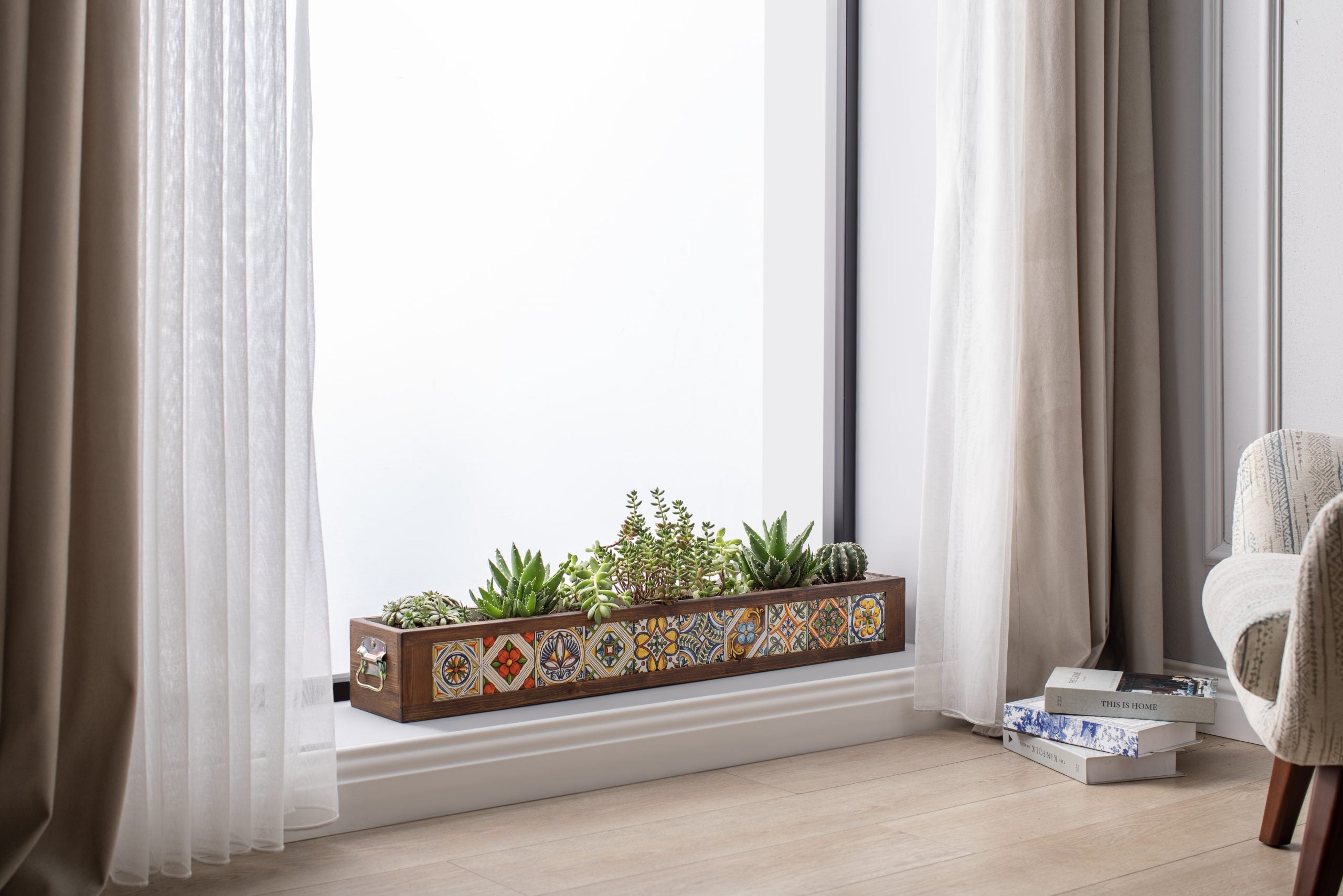 10 Handmade Mexican Tiled Wooden Flower Pots
