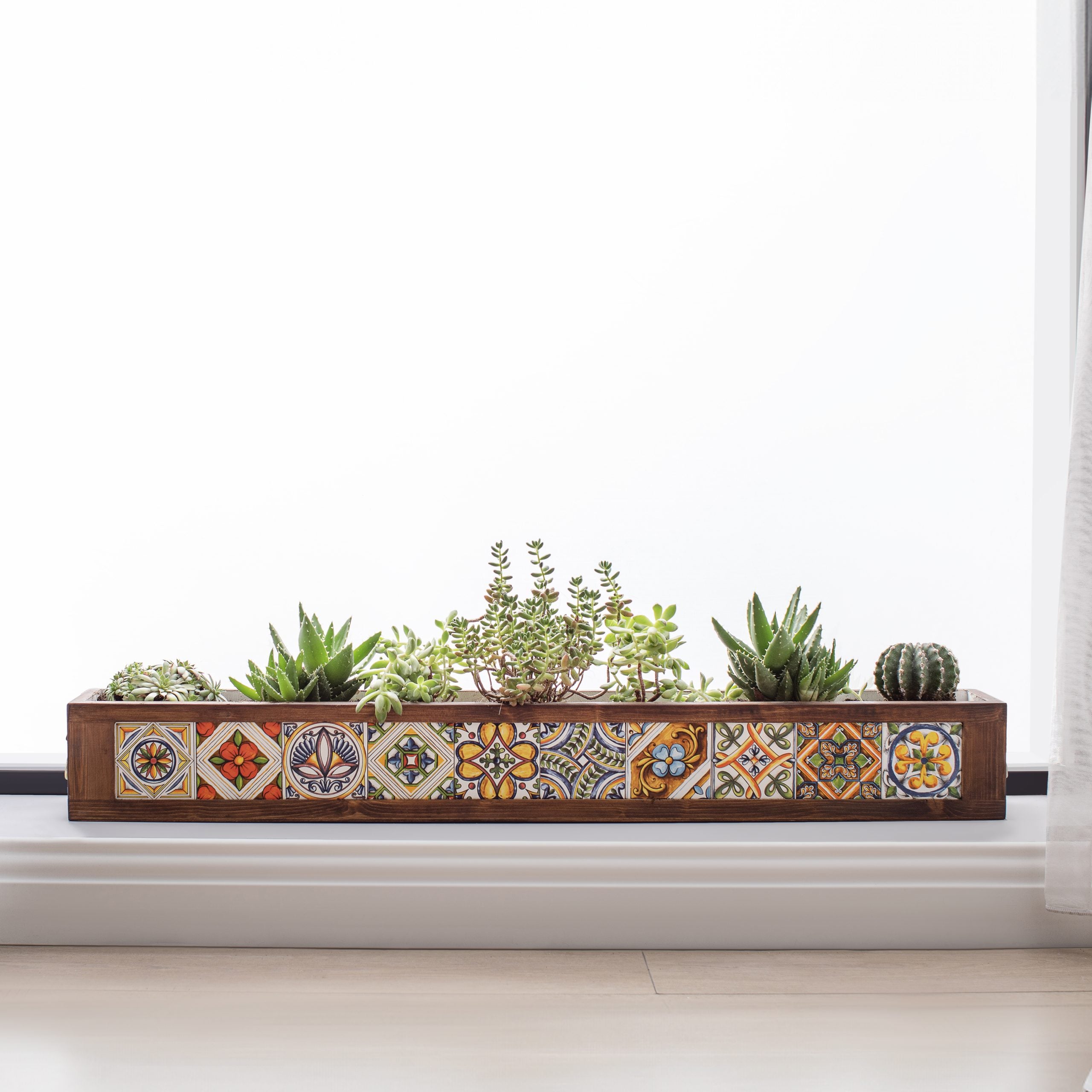 10 Handmade Mexican Tiled Wooden Flower Pots