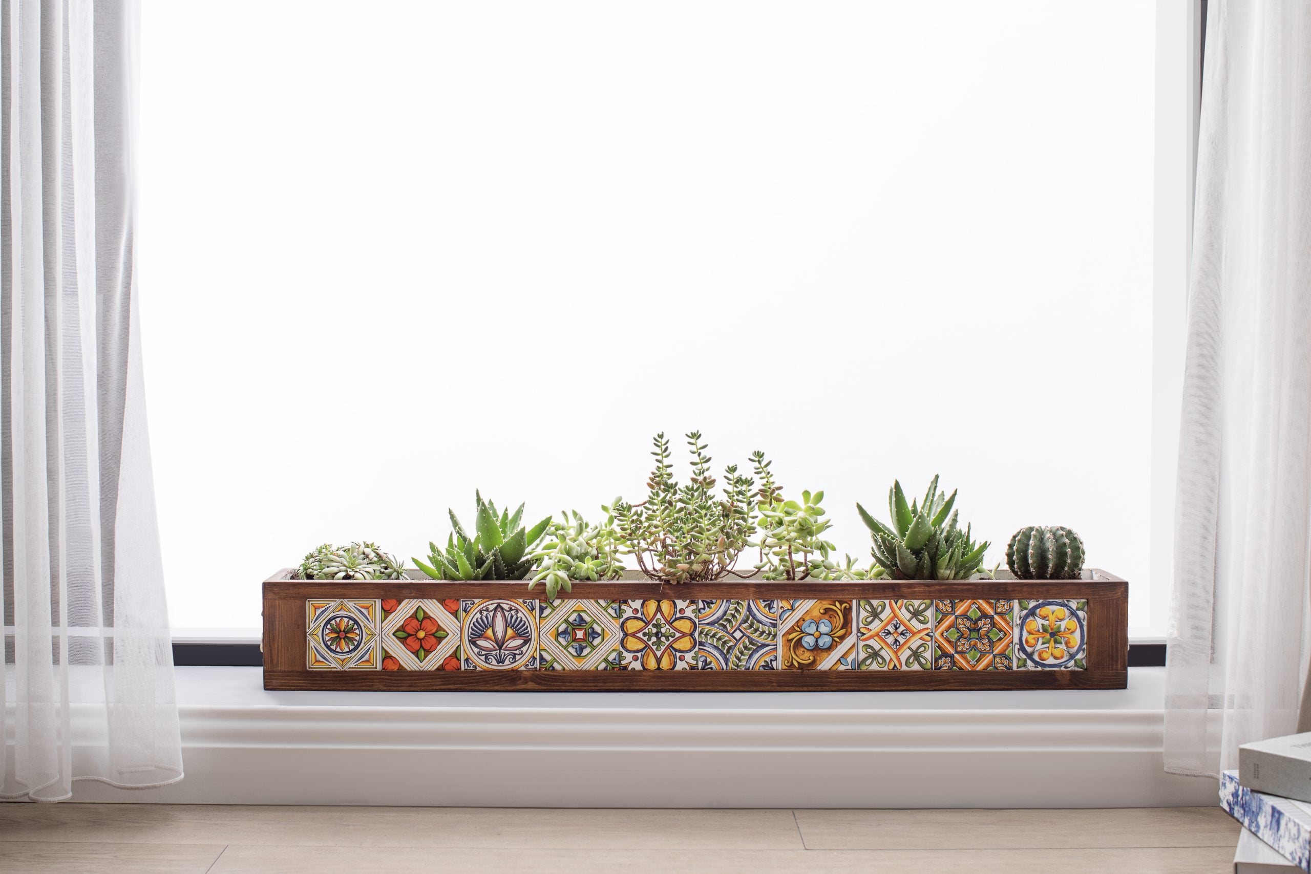 10 Handmade Mexican Tiled Wooden Flower Pots
