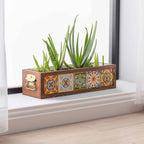 5 Handmade Mexican Tile Wooden Flower Pots