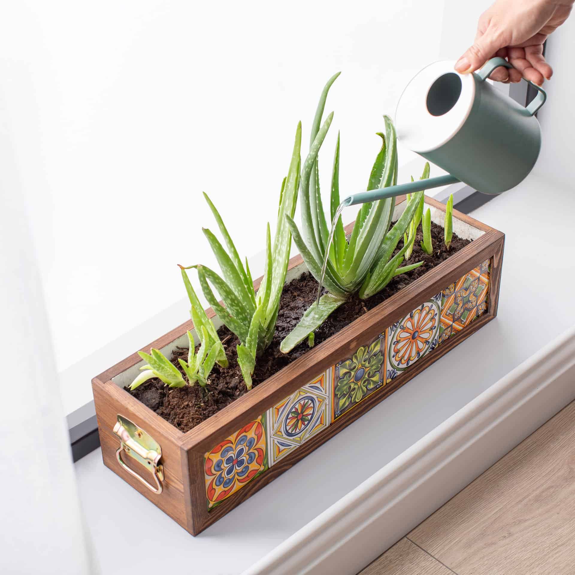 5 Handmade Mexican Tile Wooden Flower Pots