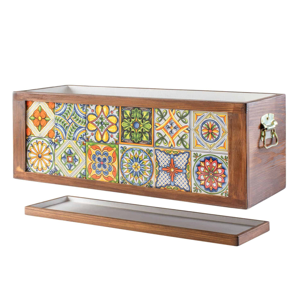 Mexican Tiled Wooden Flower Pot-6x2 Tiled