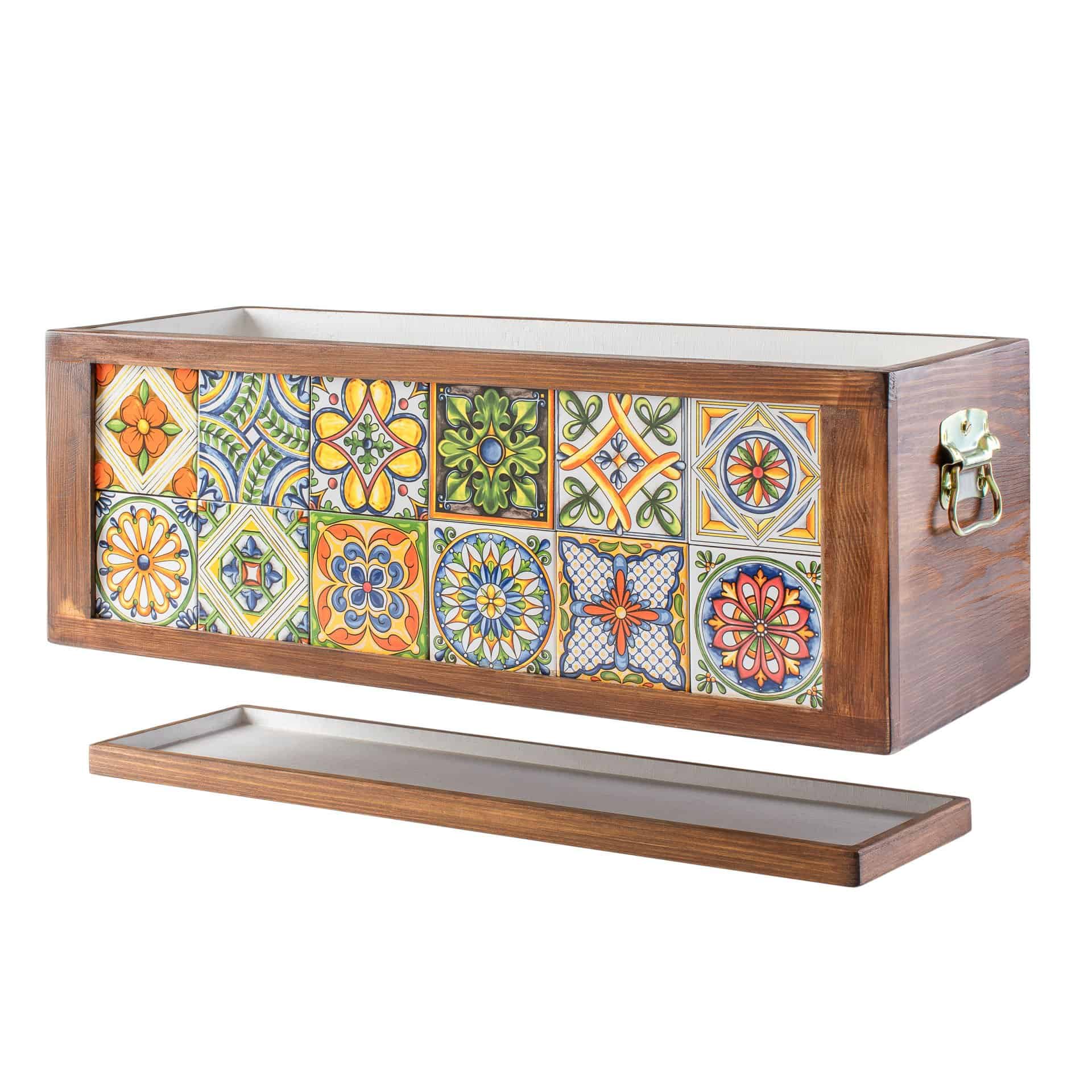 Mexican Tiled Wooden Flower Pot-6x2 Tiled