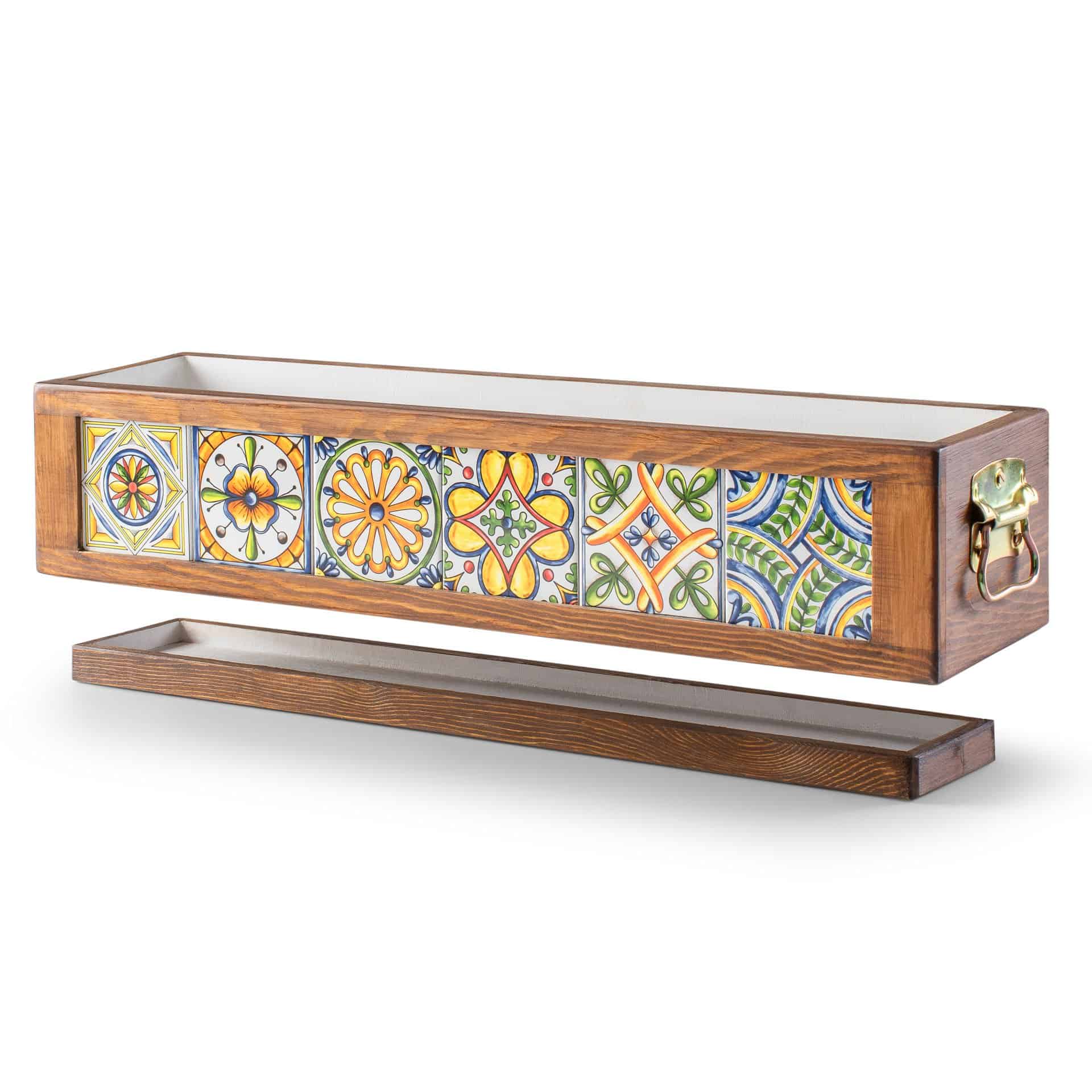 Handmade 6 Mexican Tile Decorative Modern Wooden Rectangular Quality Garden Balcony Flower Pot Planter