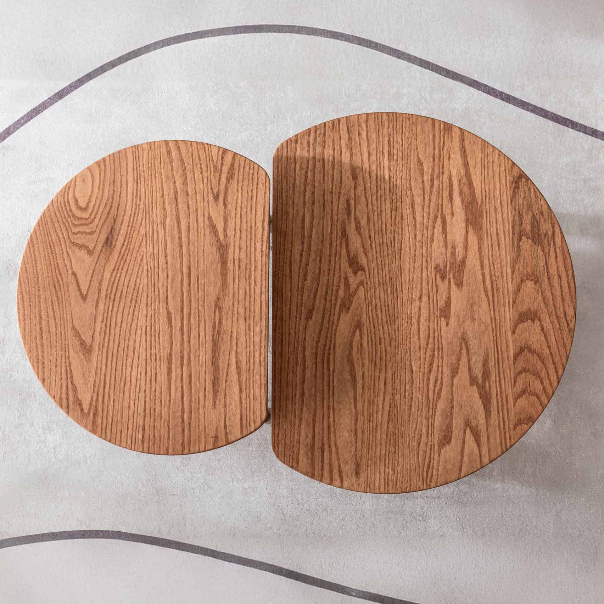 Handmade Oak Nesting Center Table Decorative Round Seat Service Tea Room Living Room Coffee Table - Oak 