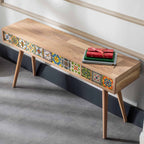 Handmade Oak Coffee Table, Mexican Tile Console