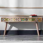 Handmade Oak Coffee Table, Mexican Tile Console