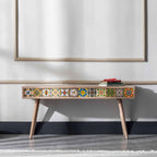 Handmade Oak Coffee Table, Mexican Tile Console