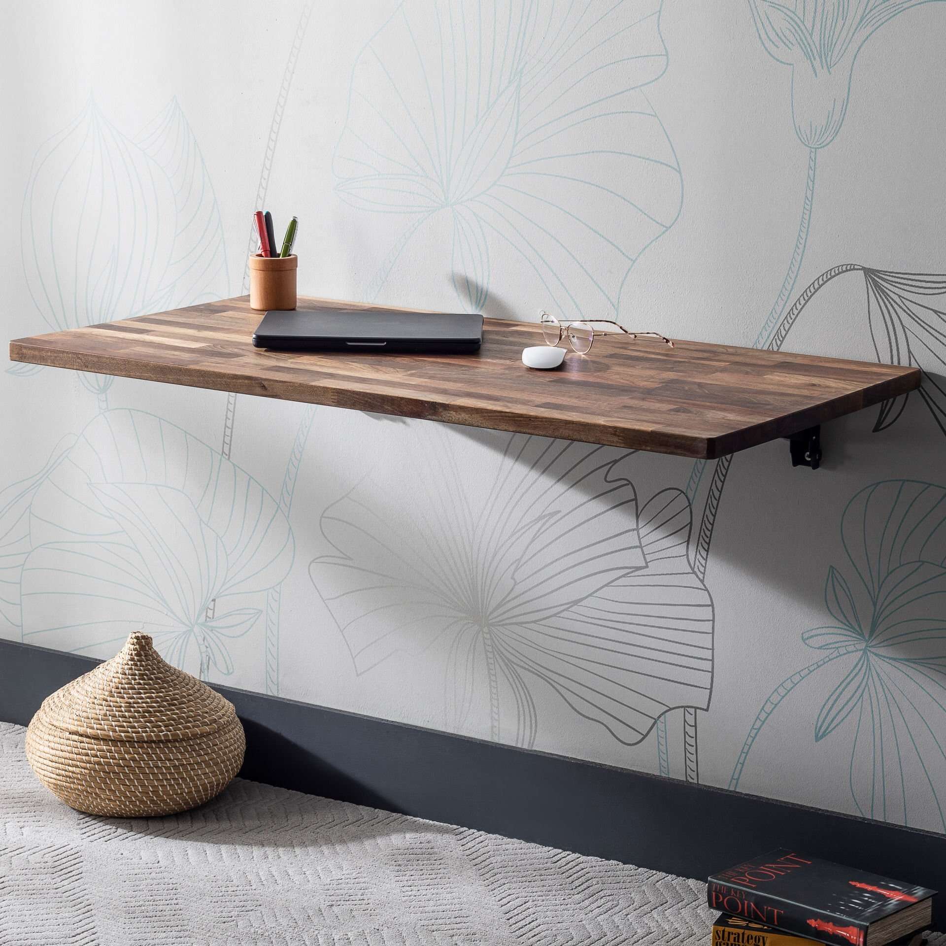 Handmade Natural Walnut Wall Mounted Folding Table Kitchen Balcony Table Laptop Desk 50x90