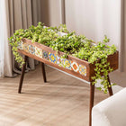 Mexican Tiled Wooden Flower Pot, 10 Tiles - Footed