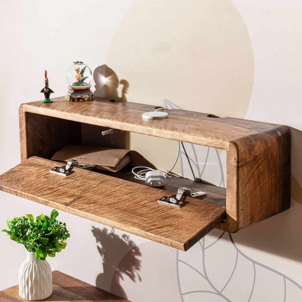Natural Walnut Wall Shelf Organizer with Cover for Library Bookcase Bathroom and Kitchen Decorative Design