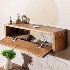 Natural Walnut Wall Shelf Organizer with Cover for Library Bookcase Bathroom and Kitchen Decorative Design