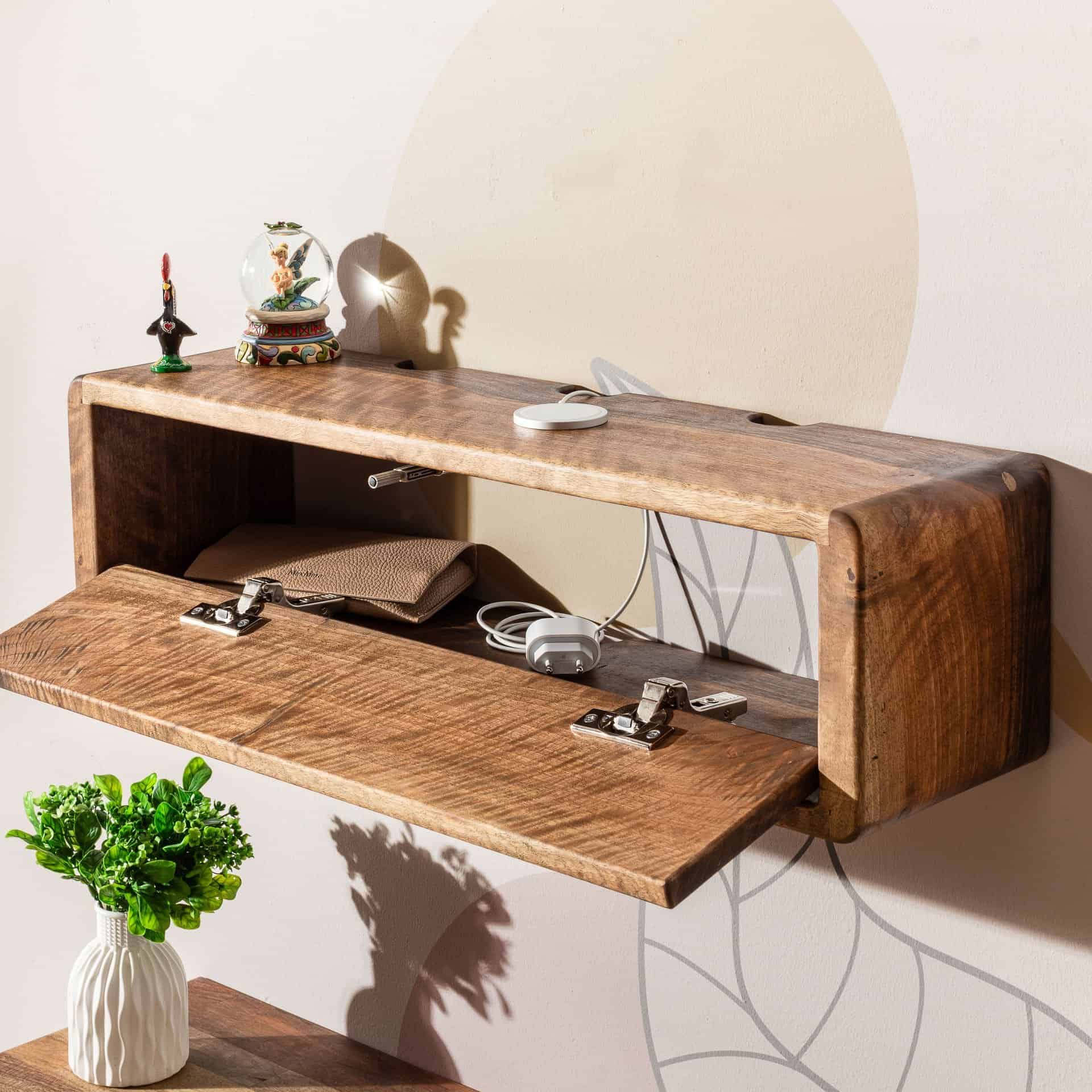Natural Walnut Wall Shelf Organizer with Cover for Library Bookcase Bathroom and Kitchen Decorative Design