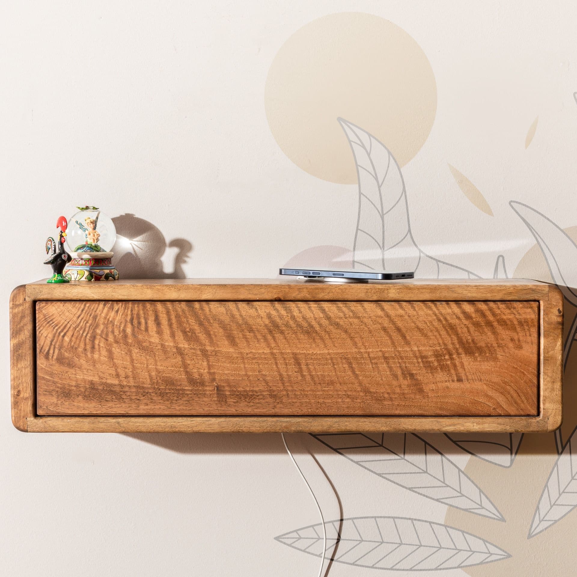 Natural Walnut Wall Shelf Organizer with Cover for Library