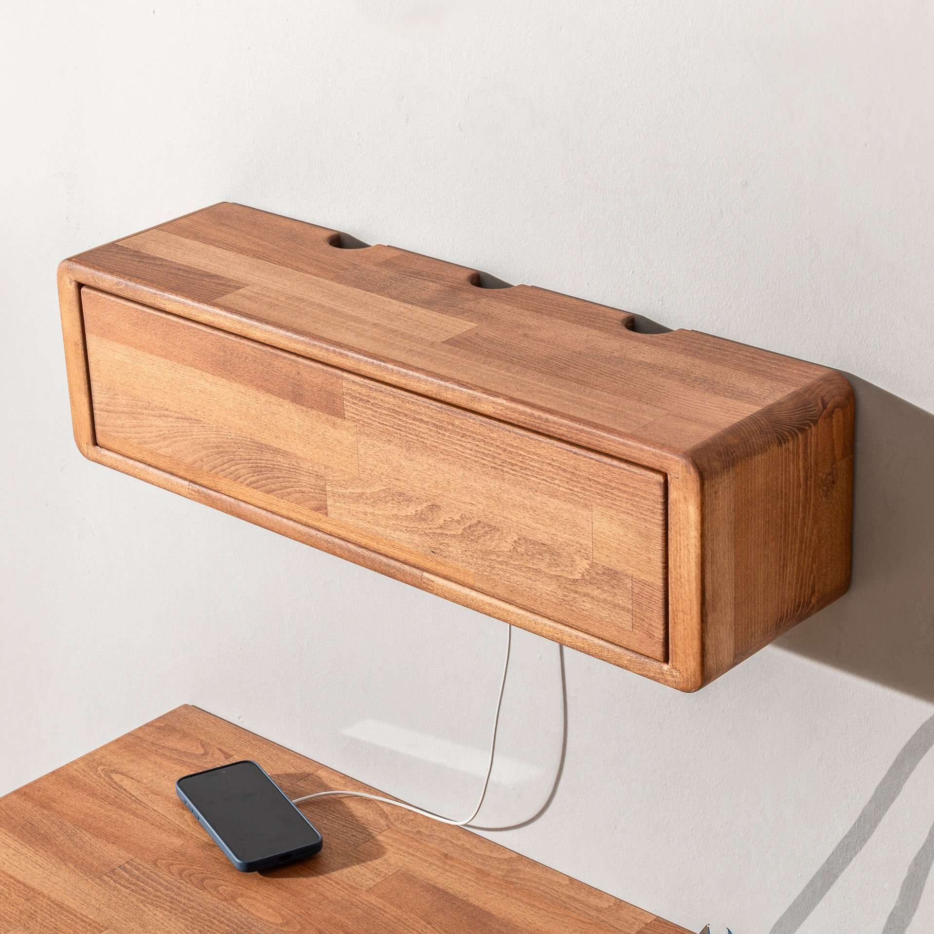 Natural Beech, Dark Brown Wooden Decorative Design Wall Shelf Organizer with Cover for Library Bookcase Bathroom and Kitchen