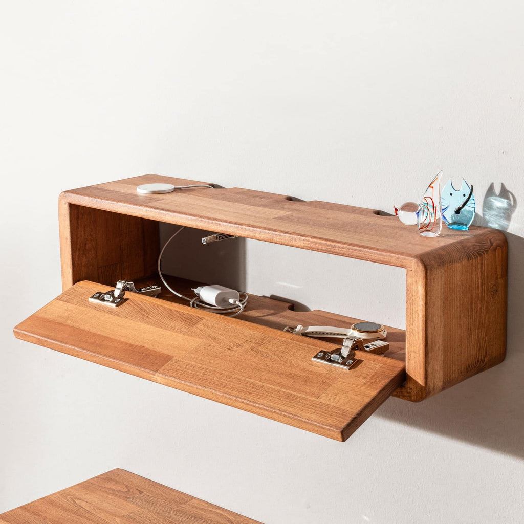 Natural Beech, Dark Brown Wooden Decorative Design Wall Shelf Organizer with Cover for Library Bookcase Bathroom and Kitchen
