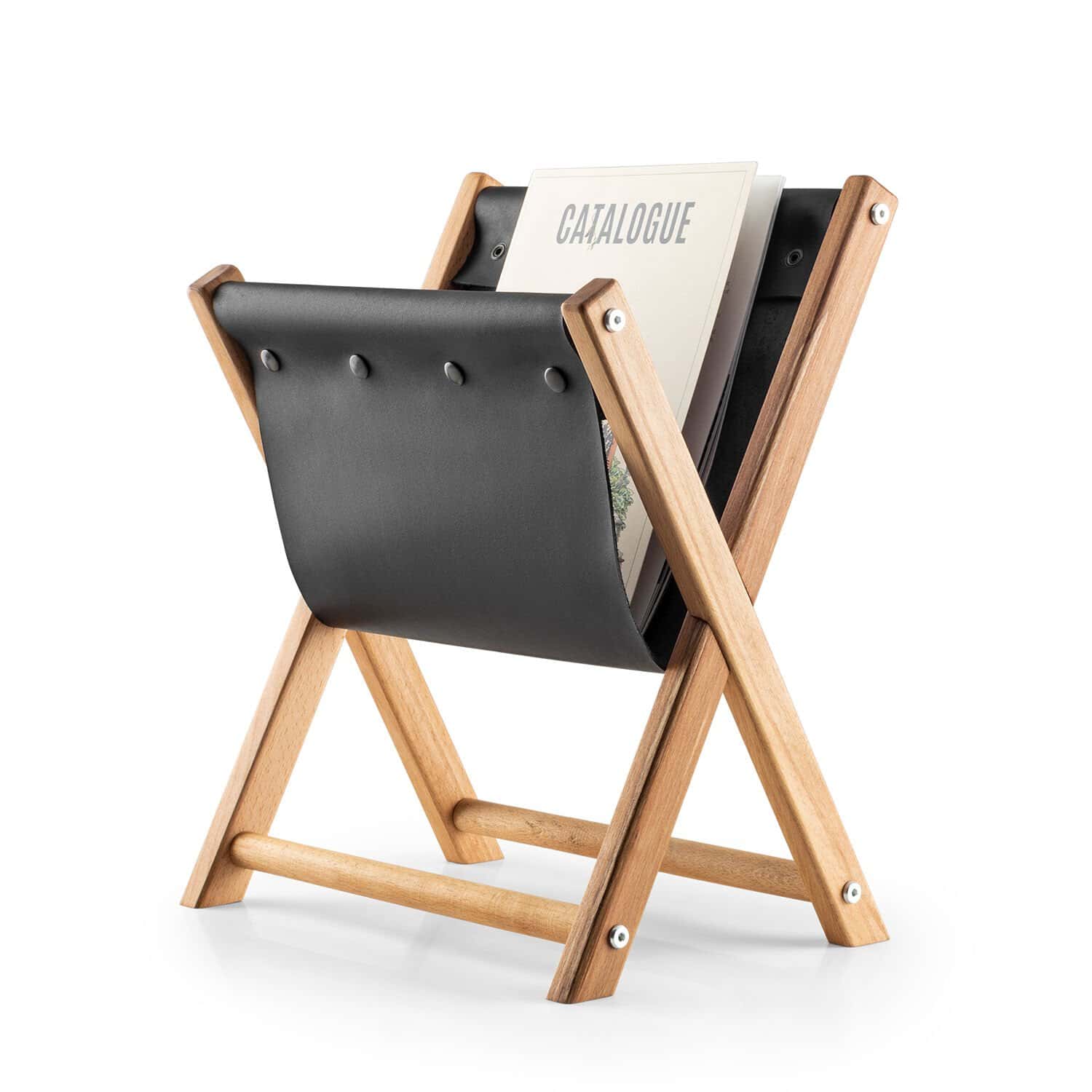 Handmade Hexo Wood and Black Leather Magazine Holder - Stylish and Multi-Purpose Newspaper Holder