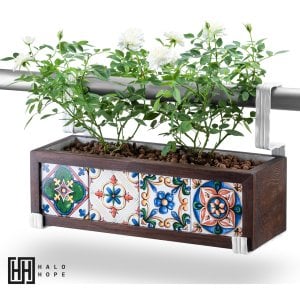 Balkon Askılı Meksika Çinili Ahşap Saksı-Tepsi Seçenekli
